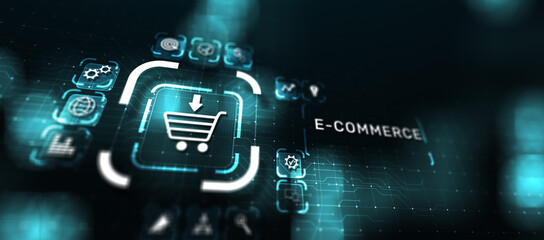 E-commerce business online digital internet shopping concept on virtual screen.