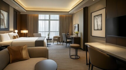 Fototapeta premium Elegant business hotel with meeting rooms, executive lounges, and high-speed internet, designed for corporate travelers