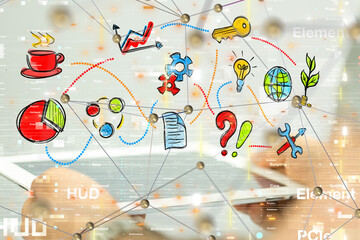 Global network. Blockchain. 3D illustration. Neural networks and artificial intelligence. Abstract