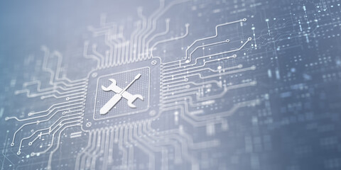Service and Support Technical Maintenance Illustrated on a Processor, Business and Technology Concept.