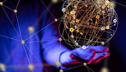 Global network. Blockchain. 3D illustration. Neural networks and artificial intelligence. Abstract