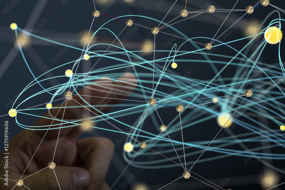 Leinwandbilder Global network. Blockchain. 3D illustration. Neural networks and artificial intelligence. Abstract