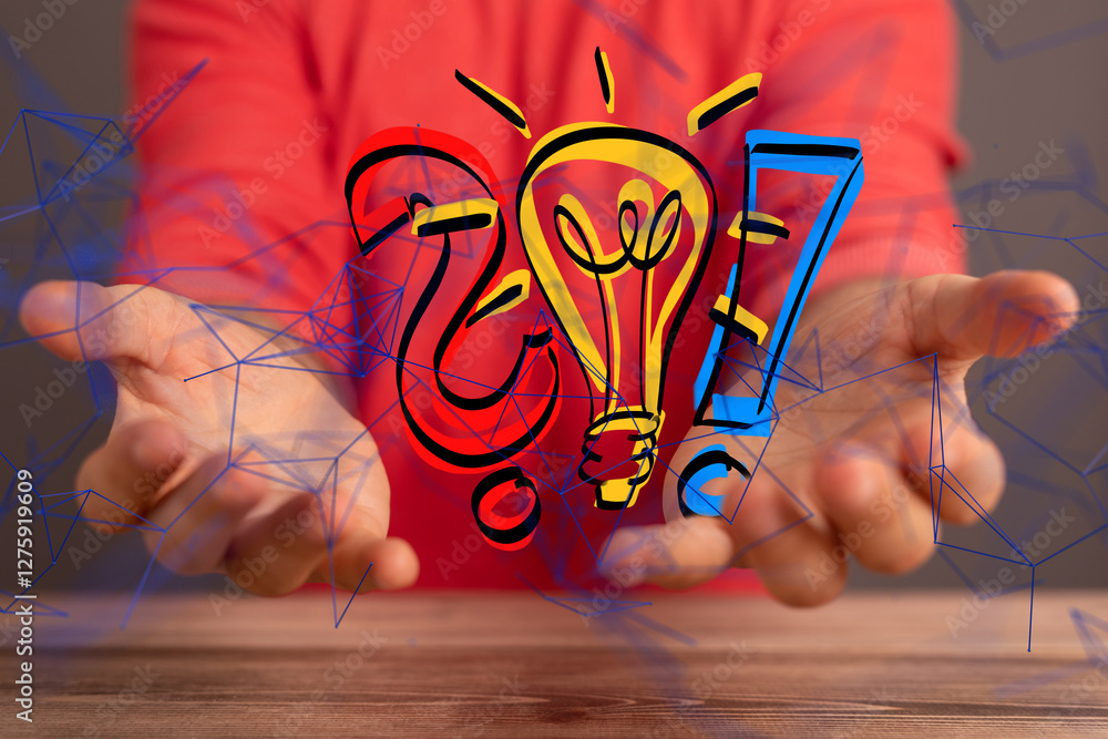 Poster Neural network 3D illustration. Big data and cybersecurity - neural network exposure digital
