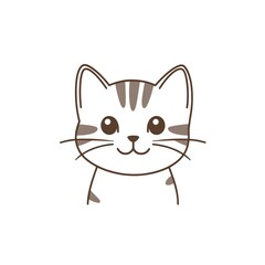 Obraz premium Adorable minimalist line art of a cute kitten, smiling gently against a white background.