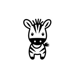 Obraz premium Adorable baby zebra, black and white line art, cute animal illustration.