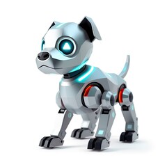A Futuristic Robotic Puppy Stands On A White Background