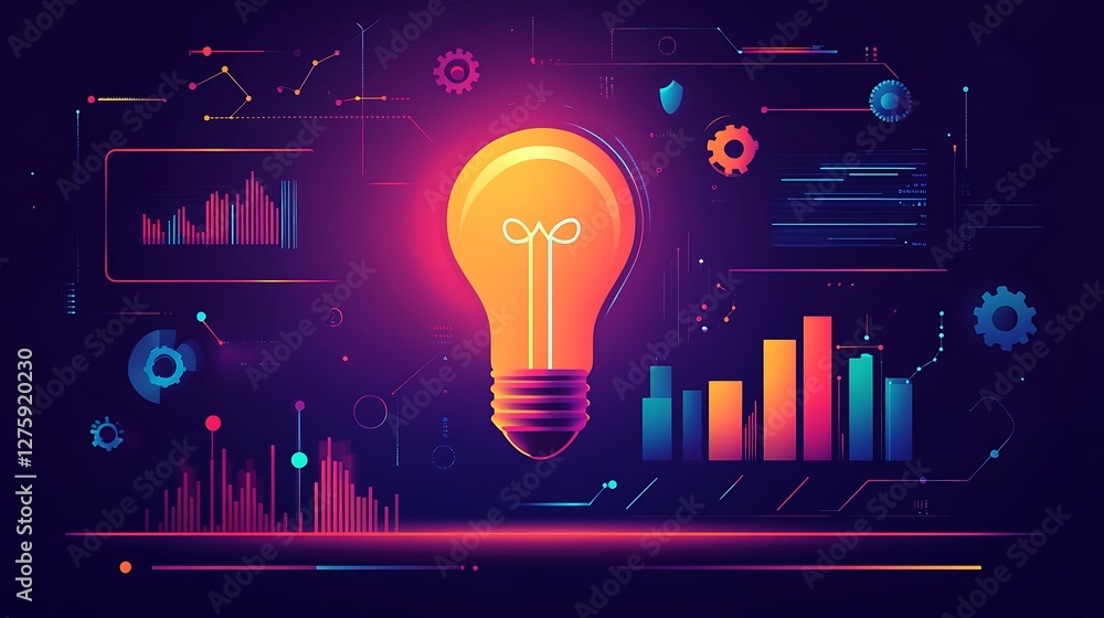 Fototapete a glowing lightbulb symbolizes futuristic idea generation and creativity in this visually striking i