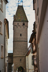 Tower in the center of Ulm Old Town. Old germany architecture