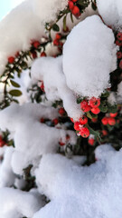 Winter fairy tale: rowan berries in snow captivity