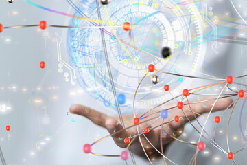 abstract lines with dots over dark background.  - 3d