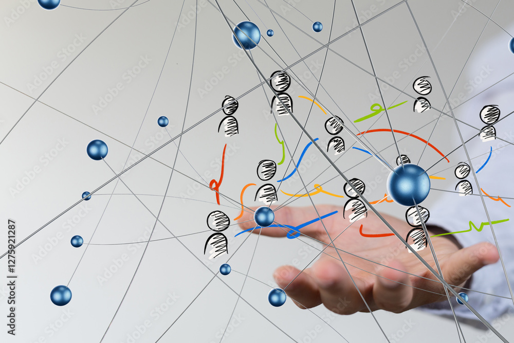 Poster Global network. Blockchain. 3D illustration. Neural networks and artificial intelligence. Abstract