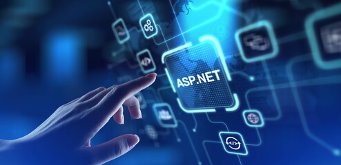 ASP.NET Web Application Framework for Dynamic Websites, projection on a virtual screen, Business and Technology Concept.