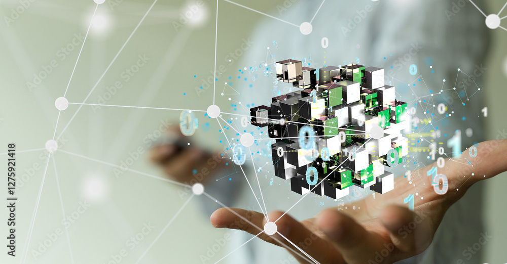 Poster database data Cloud technology. Integrated digital web concept background