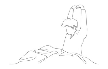 Continuous one line drawing of man stretching on the bed after waking up, wake up concept, single line art
