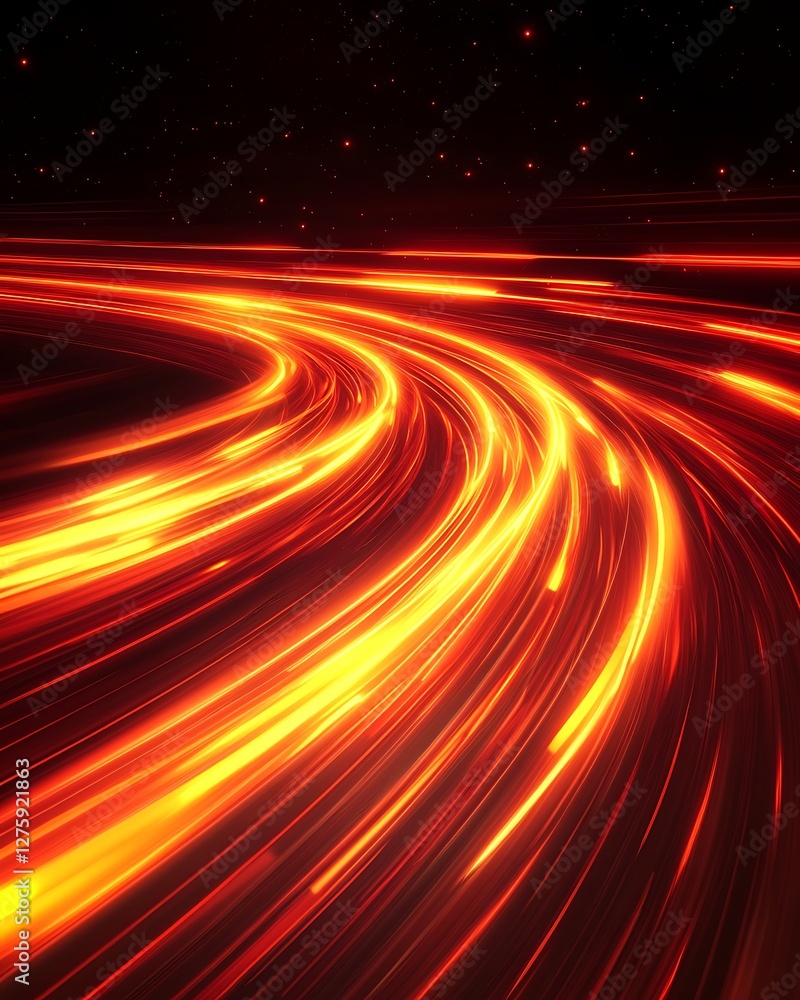 Poster futuristic light trails in neon energy style, capturing fast-moving dynamics and vibrant colors.