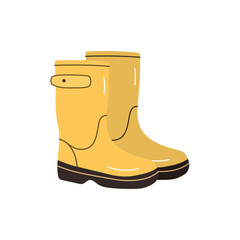 Rubber garden boots in yellow. Yellow footwear for rain. Vector flat illustration. Isolated on white background.