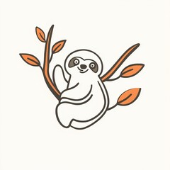 Naklejka premium Adorable Sloth Hanging on Branch, Minimalist Line Art Design