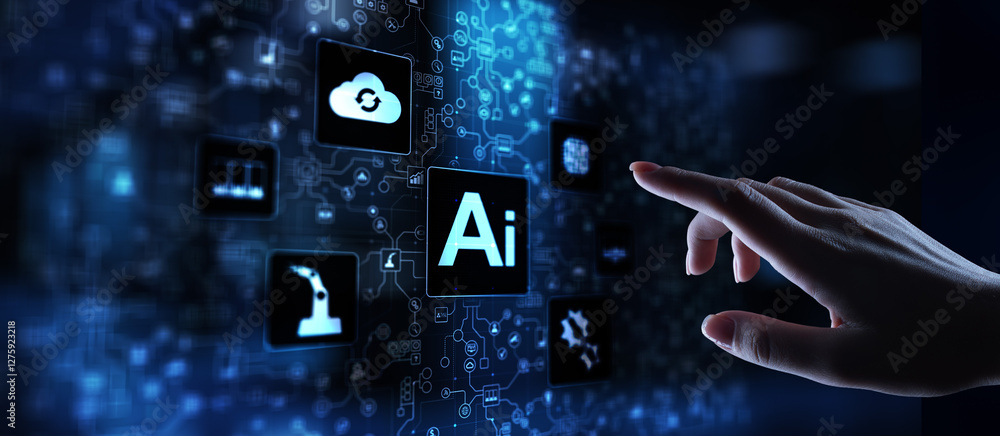 Poster ai artificial intelligence, machine learning, big data analysis and automation technology in busines