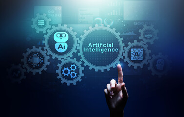 AI artificial intelligence Machine Deep learning Robotisation and automation concept on virtual...