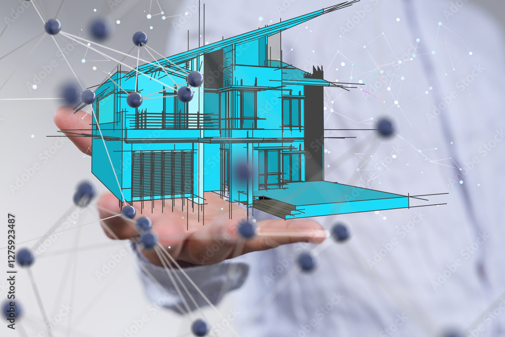 Poster house. data Big data visualization background.Abstract technology