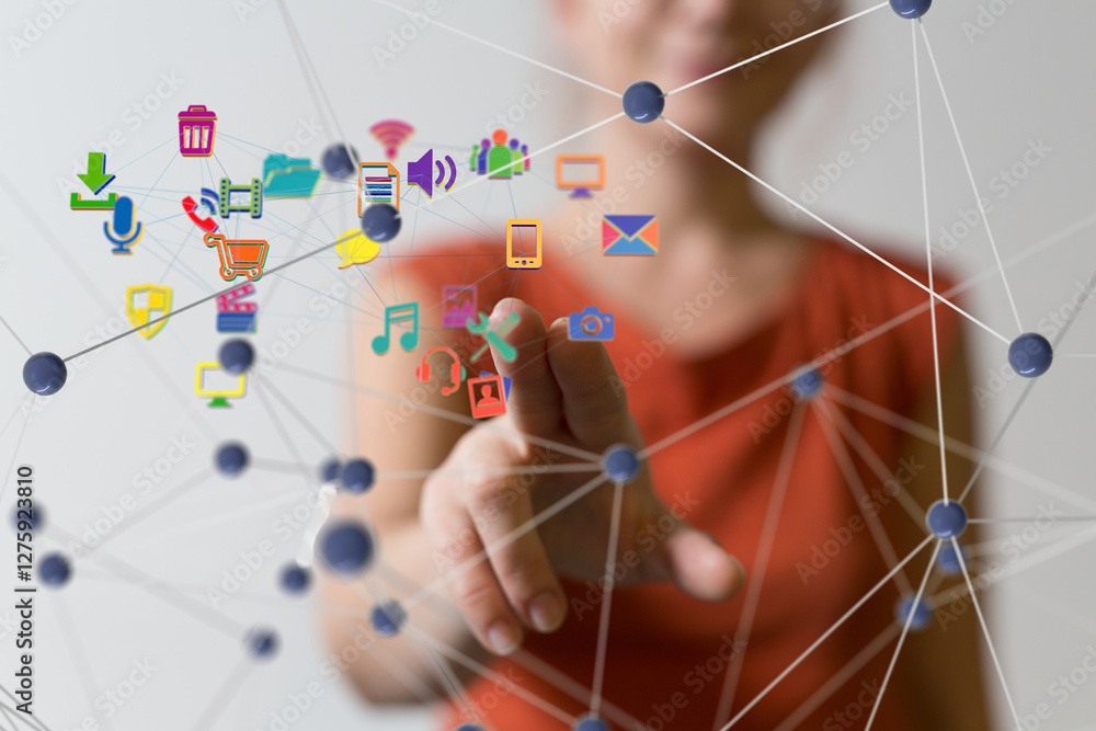 Aufkleber connecting lines and dots.big data visualization