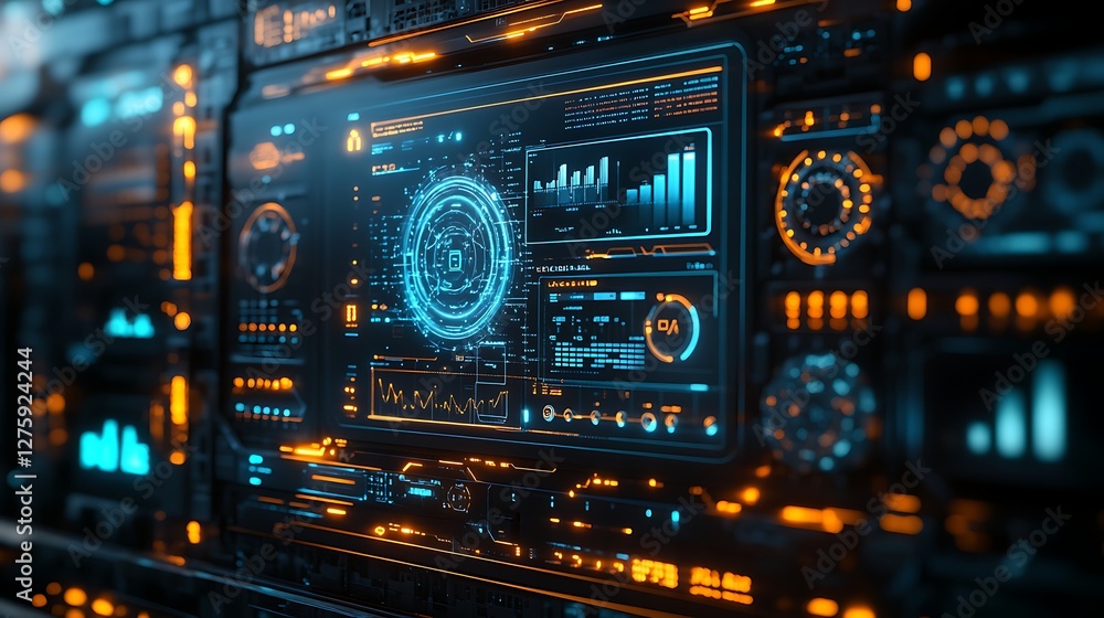 Aufkleber Futuristic control panel featuring AI-driven workflow technology for advanced user interfaces.