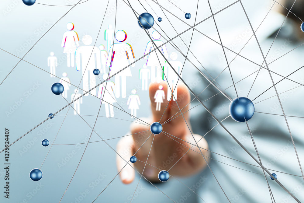 Fototapete Global network. Blockchain. 3D illustration. Neural networks and artificial intelligence. Abstract