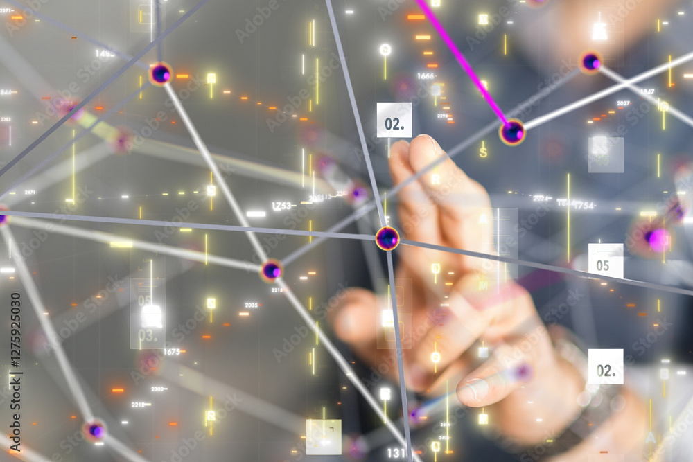 Poster Neural network 3D illustration. Big data and cybersecurity - 3d
