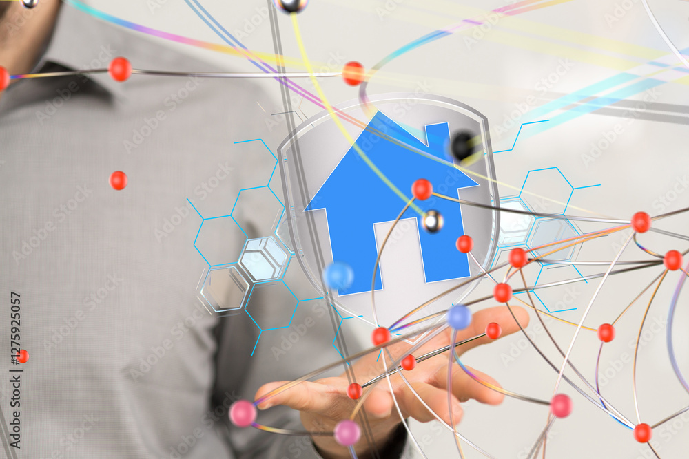 Poster iot home Telecommunication network and wireless mobile internet - 3d