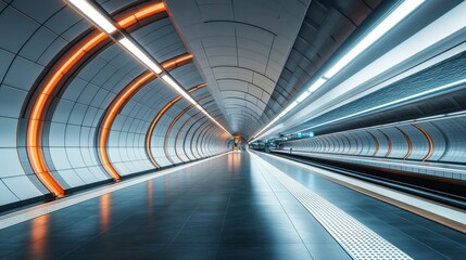 Obraz premium A futuristic tunnel with sleek, illuminated lines and a smooth surface, creating a sense of motion and advanced design.
