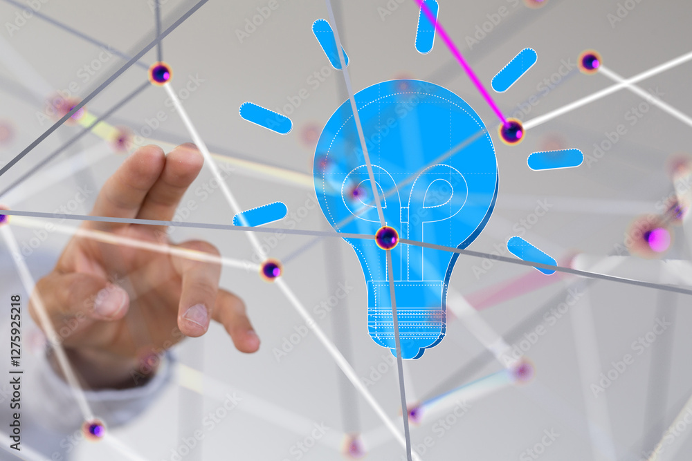 Poster Neural network 3D illustration. Big data and cybersecurity - 3d