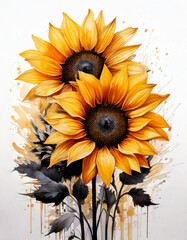 Słoneczniki w stylu akwareli, tapeta, dekoracja. Generative AI