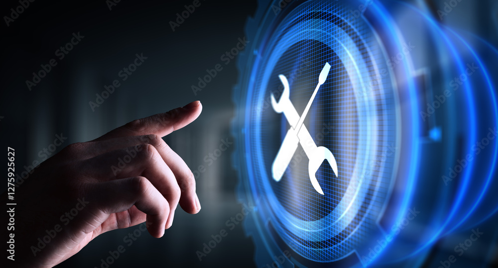 Fototapete Support button on virtual screen. Customer service and communication concept.