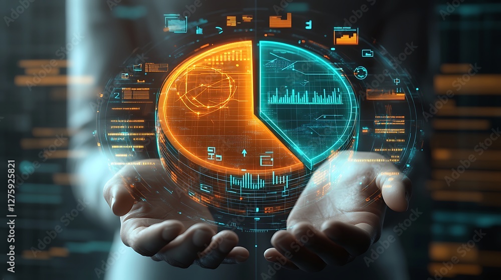 Aufkleber Futuristic 3D pie chart featuring interactive data elements for analytics and presentation.