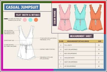 Women V neck Casual Jumpsuit Fashion Tech Pack.