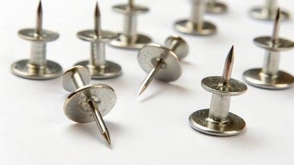 Metal Pushpins on White Background