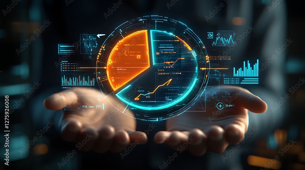 Poster Futuristic 3D pie chart image featuring interactive data elements for modern presentations.
