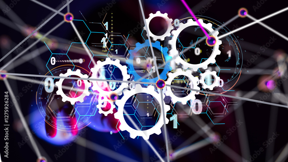 Poster neural network 3d illustration. big data and cybersecurity - 3d