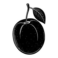 plum black silhouette vector, Simple silhouette Design vector icon with white background. Fruit silhouette vector