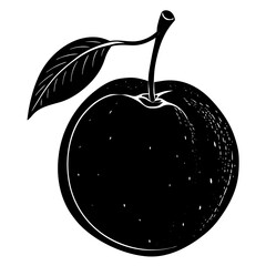 plum black silhouette vector, Simple silhouette Design vector icon with white background. Fruit silhouette vector