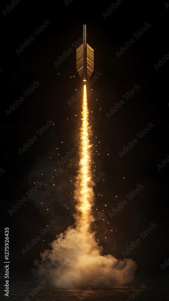 Aufkleber futuristic 3d image of a golden arrow launching, featuring realistic details and vibrant design elem