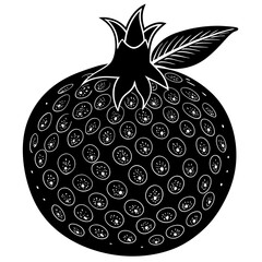 pomegranate black silhouette vector, Simple silhouette Design vector icon with white background. Fruit silhouette vector