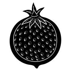pomegranate black silhouette vector, Simple silhouette Design vector icon with white background. Fruit silhouette vector