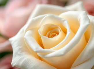 Close-up of a Creamy Yellow Rose Flower in Full Bloom, Romantic Gift Idea