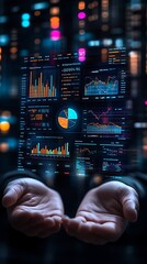 High-quality 3D financial analytics dashboard featuring data visualization elements.
