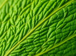 Fototapeta premium Green Leaf Surface Texture Macro Photography Showing Intricate Veins and Details