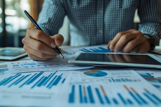 Image of a financial expert analyzing revenue growth statistics, showcasing data insights and trends.