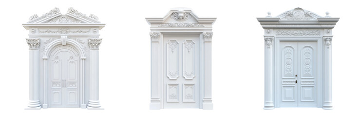 Obraz premium Elegant White Doors with Intricate Designs and Details Isolated on transparent background