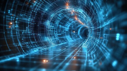 Fototapeta premium Data tunnel, digital flow, glowing, futuristic, abstract background, tech concept