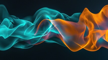 Abstract Teal and Orange Flowing Waves: Digital Art